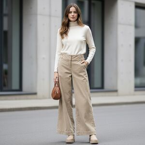 Ann Taylor Loft Beige Corduroy Wide Leg Pants Size 10